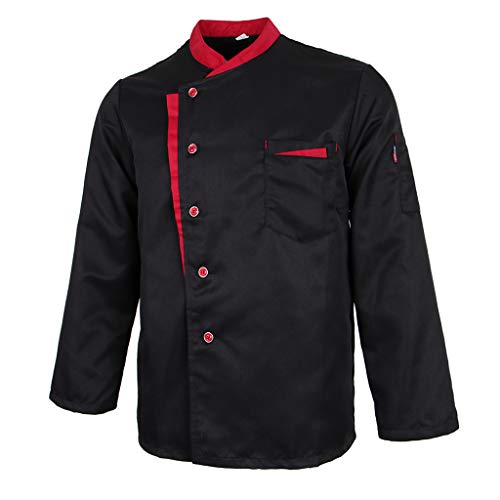 Baoblaze Chaqueta de Chef Mangas Largas Jacket Coat Hotel Camareros Hostelería Cocina Uniforme Tops - Negro, M