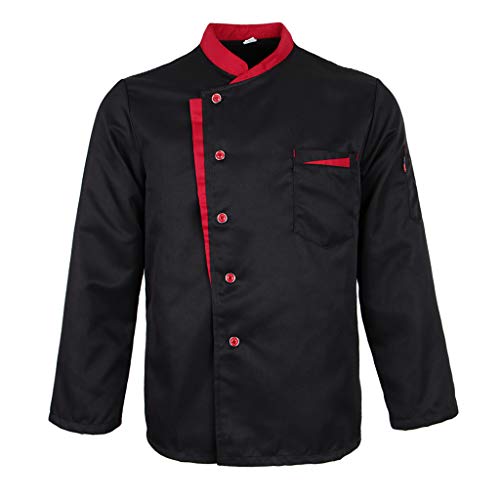 Baoblaze Chaqueta de Chef Mangas Largas Jacket Coat Hotel Camareros Hostelería Cocina Uniforme Tops - Negro, M