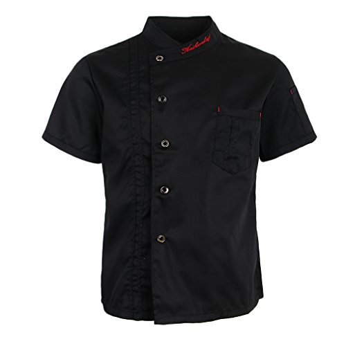 Baoblaze Chaqueta de Chef Unisex Capa Camisa Mangas Cortas Cocina Ejecutivo Camarero Mangas Corta Atavío Camiseta de Cocinero - Negro, M