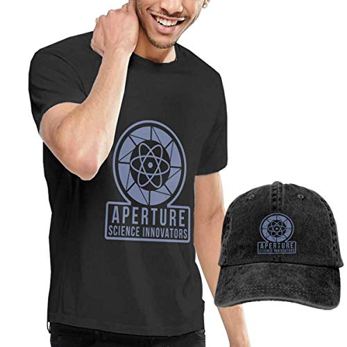 Baostic Camisetas y Tops Hombre Polos y Camisas, Aperture Portal Logo T-Shirts and Beach Hat, Black Fashion Sport Casual T-Shirt + Cowboy Hat Set for Men