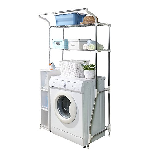 BAOYOUNI Estante de baño Spacesaver sobre Lavadora Nivel 2 (62-101 cm, Blanco)