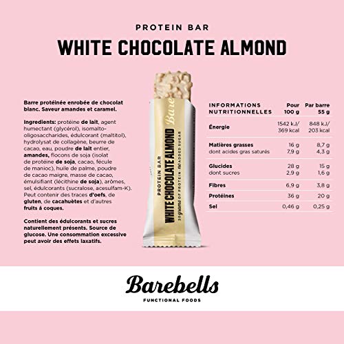 Barebells - Barrita de proteínas (55 g, 12 unidades), color blanco chocolate