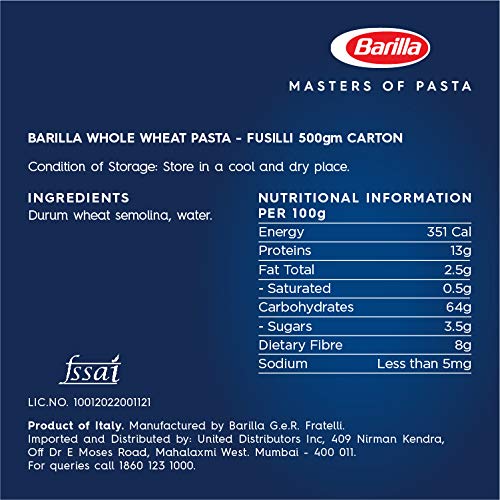 Barilla Barilla, Pasta Corta, Fusilli Integral 500Gr 500 g