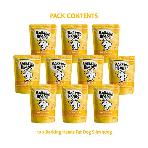 Barking Heads Comida Húmeda para Perros baja en calorías - Fat Dog Slim - Pollo de corral sin aromas artificiales, 85% Natural, Receta baja en calorías sin cereales (10 x 300 g)