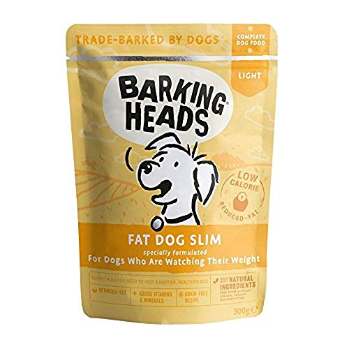 Barking Heads Comida Húmeda para Perros baja en calorías - Fat Dog Slim - Pollo de corral sin aromas artificiales, 85% Natural, Receta baja en calorías sin cereales (10 x 300 g)