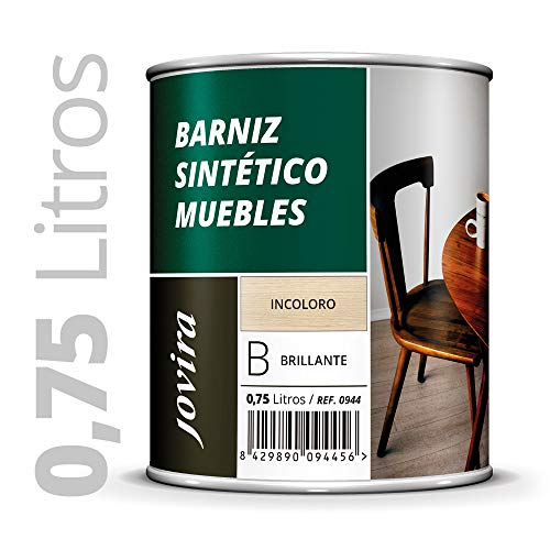 BARNIZ MUEBLES SINTETICO, Excepcional dureza y resistencia al rayado para todo tipo de maderas (750ML, BRILLANTE)