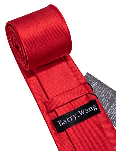 Barry.Wang - Juego de gemelos y corbata para hombre, colores sólidos - Rojo - talla única