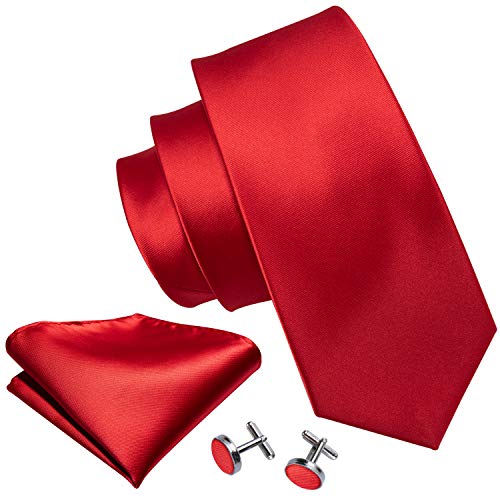 Barry.Wang - Juego de gemelos y corbata para hombre, colores sólidos - Rojo - talla única