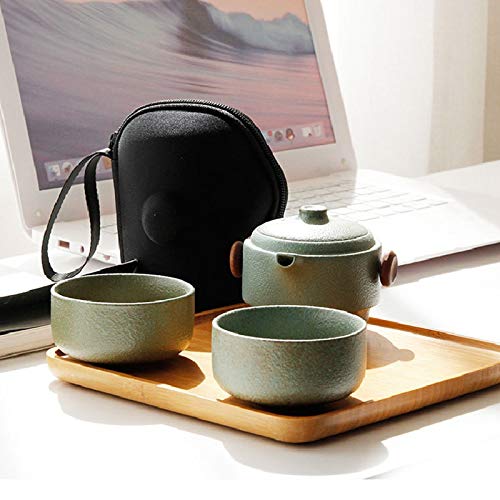 Basage Tetera de CeráMica de Estilo JaponéS TazóN TazóN Taza de Té Hecho a Mano PortáTil Oficina de Viajes Juego de Té-Verde