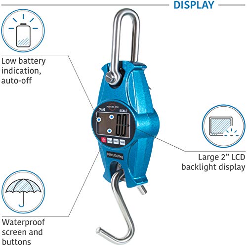 Báscula colgante 300 kg para granja, caza, pesa de arco con sensor de precisión (estuche digital de aluminio para servicio pesado)