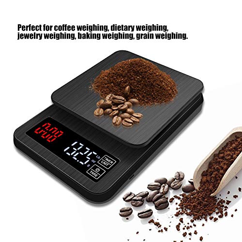 Báscula de pesaje digital LCD de alta precisión de 5 kg/0.1 g Báscula de café electrónica con función de temporización para laboratorios de cocina para el hogar Negro(Negro)