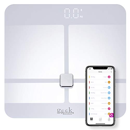 Bascula Grasa Corporal y Muscular App gratuita para Android e iOS muy fácil de usar Admite Varios Usuarios Mide Grasa Corporal y Visceral Hidratación Masa Corporal Muscular y Osea Metabolismo Basal