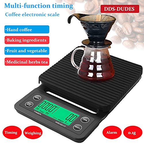 Básculas digitales para café con temporizador, pequeñas (3 kg, 0,1 g), DDS-DUDES Mini báscula multifunción para alimentos Básculas electrónicas de cocina de alta precisión