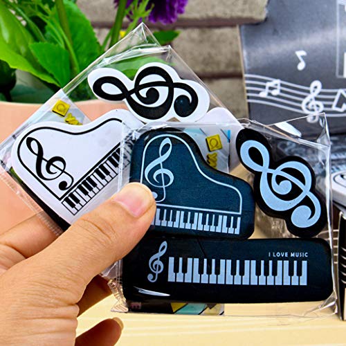 Bassk - Juego de 3 notas de piano musicales, lápices de goma de goma para estudiantes de colegio, papelería, corrección de suministros para niños y regalos