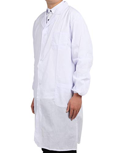 Bata Médico Laboratorio Enfermera Sanitaria de Trabajo Blanca de Manga Larga Unisex Blanco XL