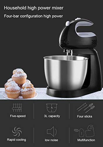 Batidora De Mano Y Batidora Combinada De 150 W, 5 Velocidades Batidora Eléctrica De Mano Y Batidora De Pie con Gancho para Masa, Batidor Y Tazón De 3 L, para Pasteles, Masa, Pan, Postres Y Más