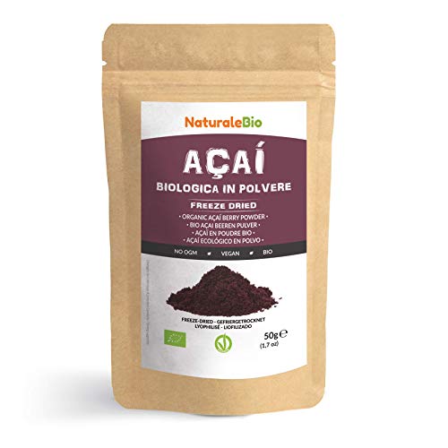 Bayas de Acai Orgánico en Polvo [Freeze - Dried] 50g. Pure Acaí Berry Powder Extracto crudo de la pulpa de la baya de açaí liofilizado. 100% Bio cultivado en Brasil. Superalimento Ecológico.