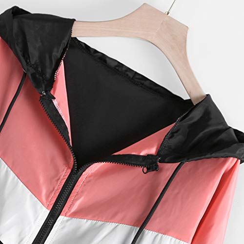 BaZhaHei Abrigo Mujer Casual Manga Larga Cremallera Color Patchwork Finas Trajes con Capucha y Costuras Abrigo Deportivo Chaqueta Cortavientos de Tricolor de Talla Grande y Comodo Moda para Mujer