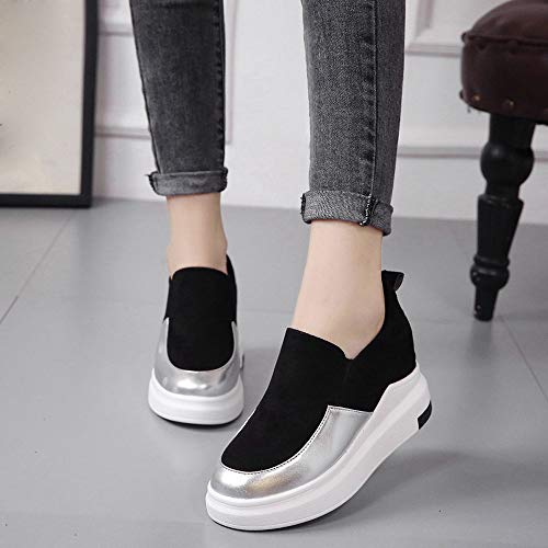BaZhaHei Sandalias Zapatos con cuñas para Mujer Redondo Interior Aumenta Las Bombas sin Cordones Zapatos Gruesos Casuales de Mujer Aumentan los Zapatos Solos Zapatos Casuales Zapatos Blancos Negro 38
