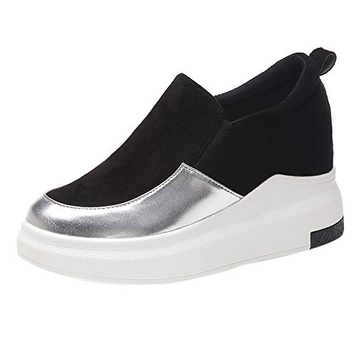 BaZhaHei Sandalias Zapatos con cuñas para Mujer Redondo Interior Aumenta Las Bombas sin Cordones Zapatos Gruesos Casuales de Mujer Aumentan los Zapatos Solos Zapatos Casuales Zapatos Blancos Negro 38