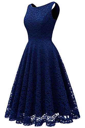 Bbonlinedress Vestido Corto Elegante Mujer De Encaje Boda Playa Fiesta Noche Cóctel Sin Mangas Navy S