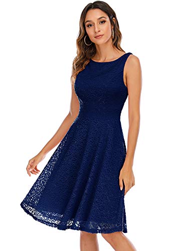 Bbonlinedress Vestido Corto Elegante Mujer De Encaje Boda Playa Fiesta Noche Cóctel Sin Mangas Navy S