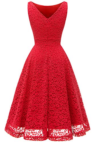 Bbonlinedress Vestido Corto Elegante Mujer De Encaje Boda Playa Fiesta Noche Cóctel Sin Mangas Red S