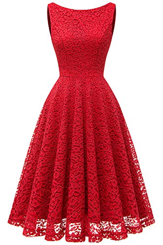 Bbonlinedress Vestido Corto Elegante Mujer De Encaje Boda Playa Fiesta Noche Cóctel Sin Mangas Red S