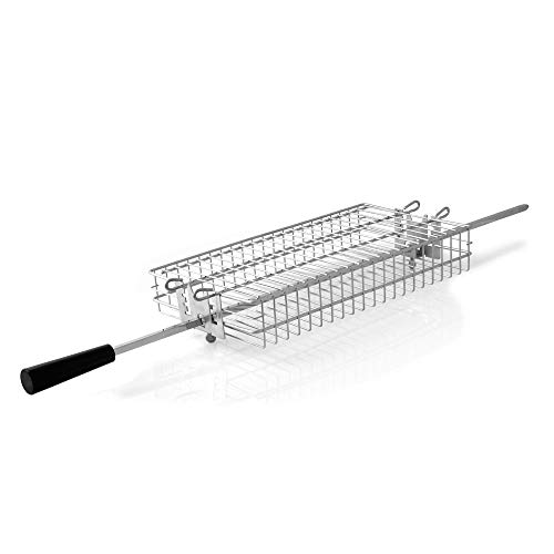 BBQ-TORO Parrilla Rondell de Acero Inoxidable para Asador Giratorio, Cesta Universal Plana para Asador Giratorio de Pincho, Jaula Tumbler Cesta para Rosticería, regulable en altura en 4 niveles