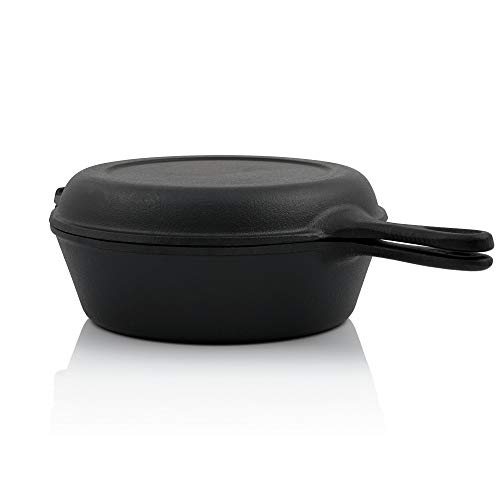 BBQ-Toro Sartén Honda de Hierro Fundido con Tapa y Mango I 3,5 litros I Redonda I Color Negro I Olla con Tapa I Cazuela I Pretratada-curada I Todo Tipo cocinas I BBQ I Camping I Termorresistente