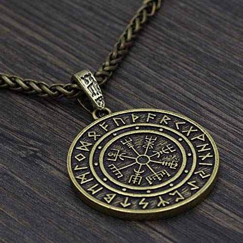 BBYaki Noreste Vikingo Hombre Runas Odin Valknut Pagan Collar Colgante Vegvisir Joyería Escandinava 58 cm Cadena,Brass