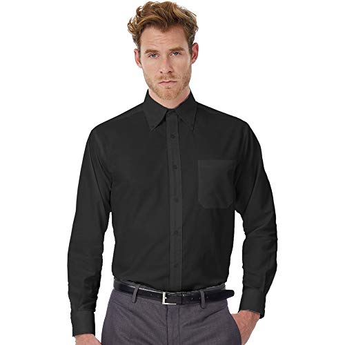 B&C - Camisa de manga larga Modelo Oxford (Tallas grandes) para Hombre Caballero - Fiesta/Trabajo/Eventos importantes (4XL/Plata luna)