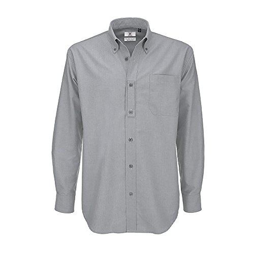 B&C - Camisa de manga larga Modelo Oxford (Tallas grandes) para Hombre Caballero - Fiesta/Trabajo/Eventos importantes (4XL/Plata luna)