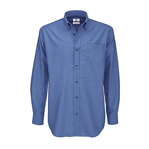 B&C - Camisa de manga larga Modelo Oxford (Tallas grandes) para Hombre Caballero - Fiesta/Trabajo/Eventos importantes (4XL/Plata luna)