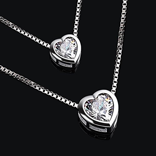 B.Catcher Mujer Collar Colgante Plata de Ley 925 con Doble corazón con Para Regalo San Valentín Originales