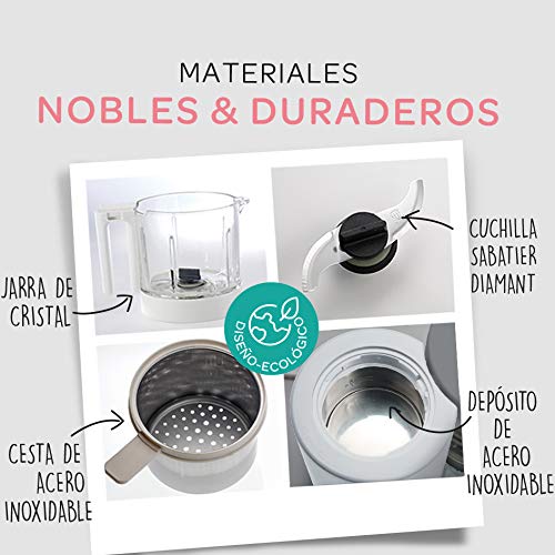 Béaba Babycook Neo Robot de cocina infantil: tritura, cocina y cuece al vapor, Rápida en 15 minutos, Recipiente de vidrio y cubeta de acero inoxidable, Para Bebés y Niños