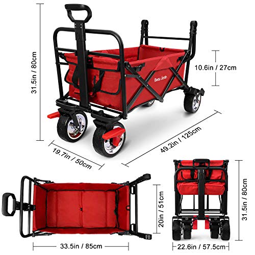 BEAU JARDIN Carretillas de Carro Plegable con Freno con Carro Plegable de Mano Carro Transporte para jardín Carro para Playa Carga hasta 80kg Rojo