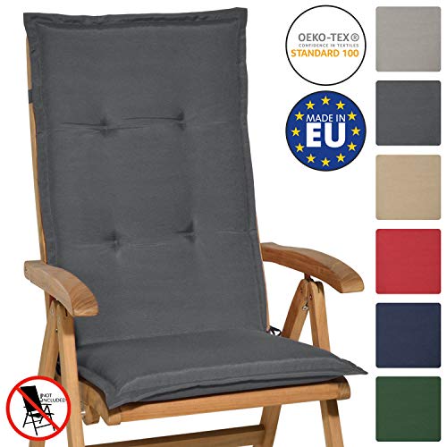 Beautissu Loft HL - Cojín para sillas de balcón o Asiento Exterior con Respaldo Alto - 120x50x6 cm - Placas compactas de gomaespuma - Gris Grafito