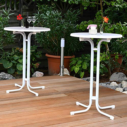 Beautissu Mesa Plegable Bellini - Mesa Alta Bar y Cocina - Ø 70 cm Mesa de Bistro de Exterior Redonda en Blanco - Nivelable por Tornillos Calidad gastronomía y Resistente al Calor