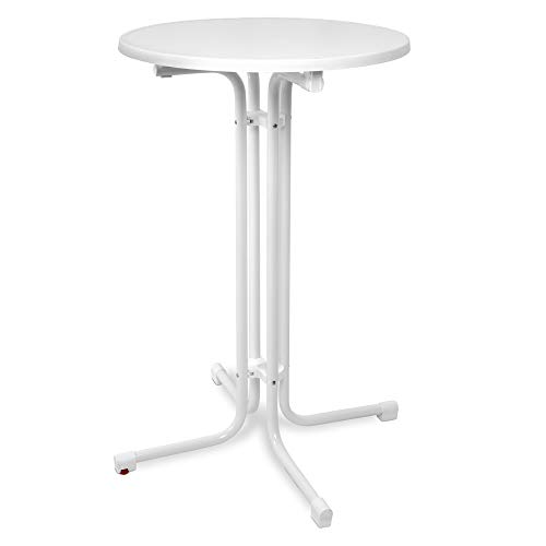 Beautissu Mesa Plegable Bellini - Mesa Alta Bar y Cocina - Ø 70 cm Mesa de Bistro de Exterior Redonda en Blanco - Nivelable por Tornillos Calidad gastronomía y Resistente al Calor