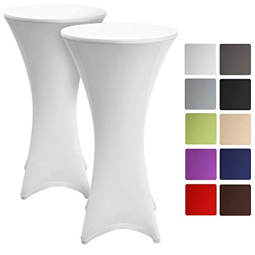 Beautissu Set de 2 Fundas elásticas para mesas Altas de pie Stella Ø 80-85 cm - Elegante egregio cobertor de Mesa en Blanco