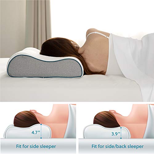 Bedsure Almohada Cervical Viscoelástica Ortopédica - Almohada para Cuello de Forma Ergoconómica con Altura Ajustable Reduce Problemas Dolores Cervicales, con Espuma de Memoria, 40x60x10/12 cm