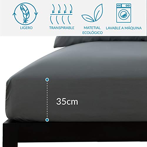 Bedsure Juego de Sábanas 135x190/200 cm - 4 Piezas - Sábana Bajera Ajustable Cama 135 con Encimera 220x275cm 2 Fundas de Almohada 50x80cm - Gris Oscuro