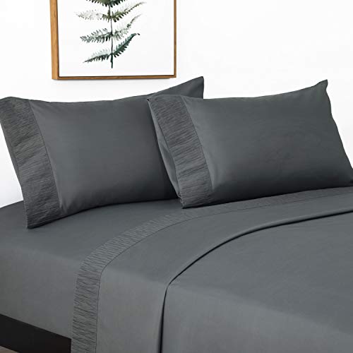 Bedsure Juego de Sábanas 135x190/200 cm - 4 Piezas - Sábana Bajera Ajustable Cama 135 con Encimera 220x275cm 2 Fundas de Almohada 50x80cm - Gris Oscuro