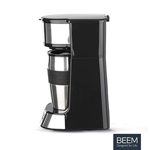BEEM Thermo 2 Go - Cafetera de filtro individual térmica, incluye vaso térmico de 0,4 l para llevar y filtro permanente, temporizador de 24 h, 750 W, acero inoxidable