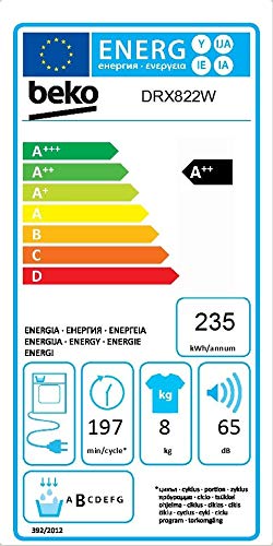 Beko DRX822W Independiente Carga frontal 8kg A++ Blanco - Secadora (Independiente, Carga frontal, Bomba de calor, Blanco, Giratorio, Izquierda)