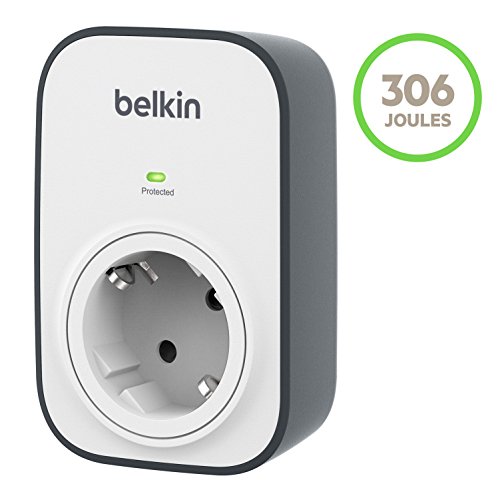 Belkin SurgeCube - Regleta de protección contra sobretensiones con 1 enchufe, montable en la pared, protección hasta 306 julios, blanco