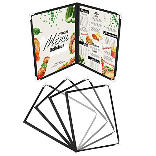 Belle Vous Funda para Cartas Restaurantes Pliegue Doble A5 (Pack de 5) Cartas para Restaurante Soporte para Menú Estilo Americano con Protectores de Esquina - para Bares, Cafés, Alimentos y Bebidas