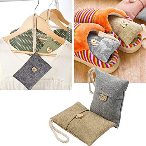 BelleStyle Bolsa de Carbón Activo De Bambú, Paquete de 4 Ambientador Natural Deshumidificador Y Purificador De Aire para Eliminar Olores de Automóvil, Armarios, Zapatos, etc