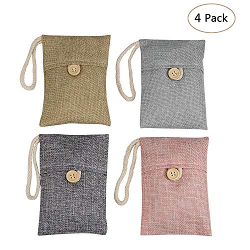 BelleStyle Bolsa de Carbón Activo De Bambú, Paquete de 4 Ambientador Natural Deshumidificador Y Purificador De Aire para Eliminar Olores de Automóvil, Armarios, Zapatos, etc